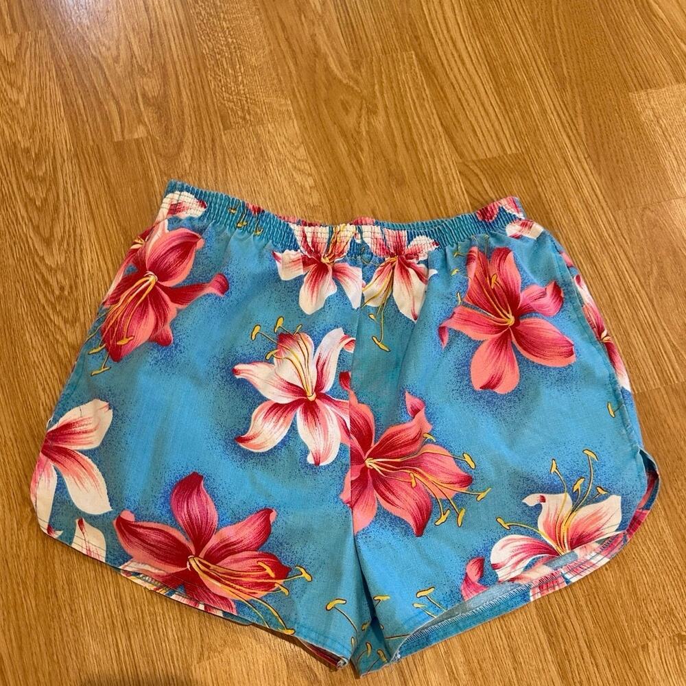 Vintage 1980’s Avon Fashions High Waisted Tropical Blue shorts, Size Medium.